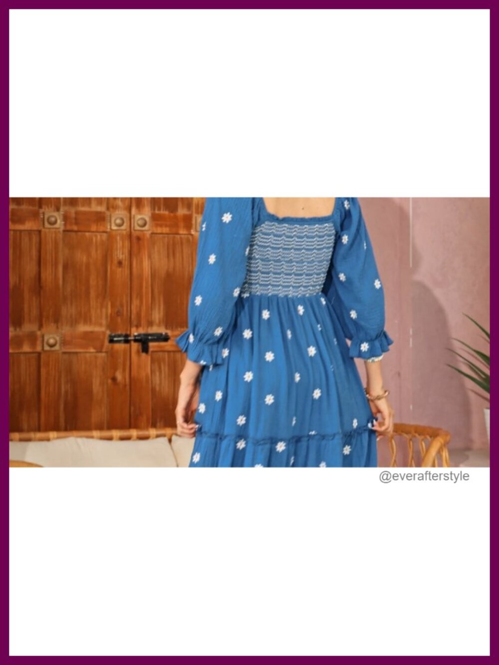Cotton Floral Embroidered Boho Midi Dress with Pockets - Picture 6 of 6